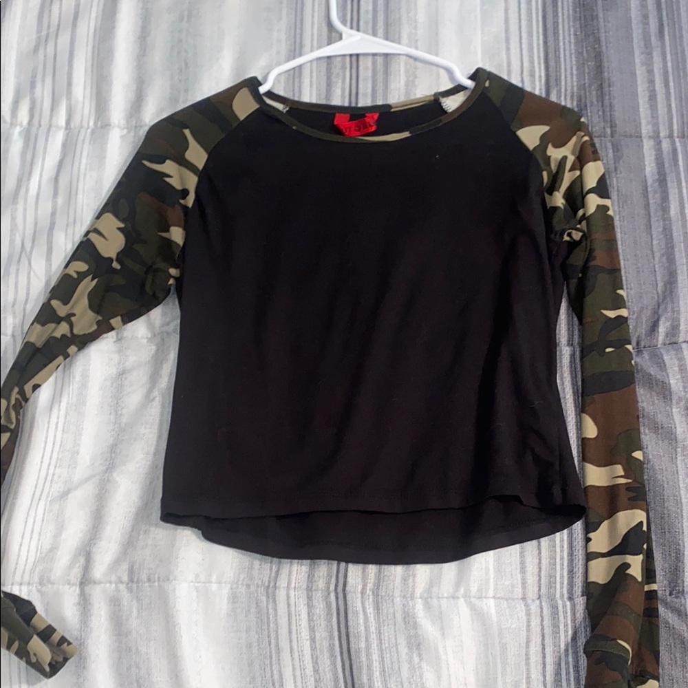 Black and Camouflage Long Sleeve Top
